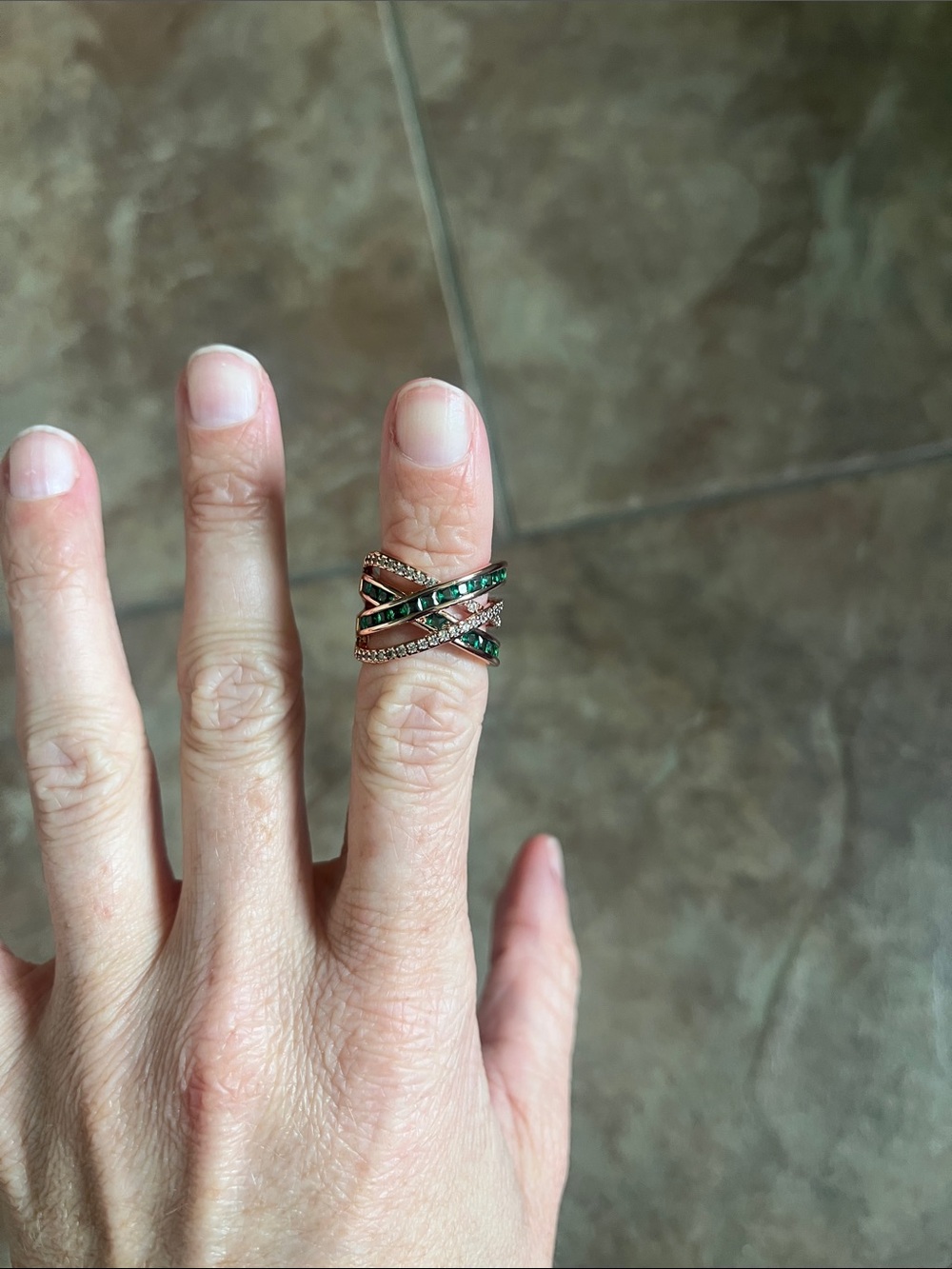 Green Crystal Crisscross Statement Ring - Women's Fashion Jewelry